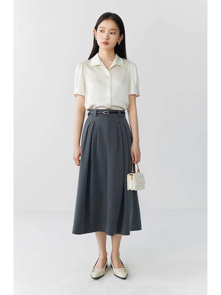 ZIQIAO White Grey Versatile Casual Women Long Skirt 2024 Summer New Temperament Classic Mid-Length Skirt For Female 24ZQ92082