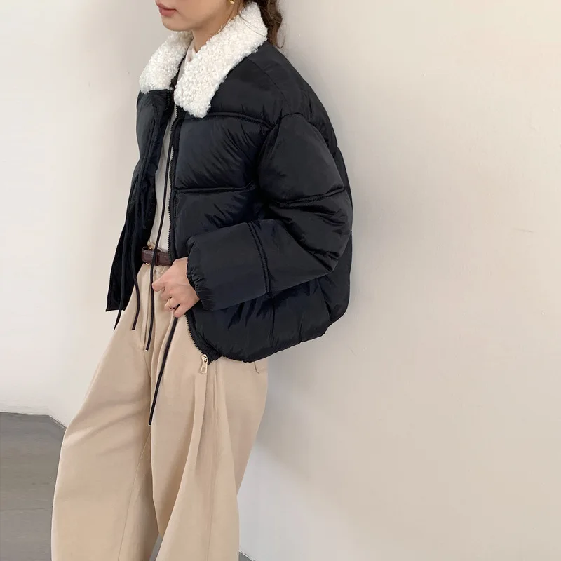 المرأة شيك فو الحملان الصوف المرقعة أسفل معطف القطن الحلو كل مباراة طالب جواكت شتوية الشتاء Kawaii سترة قصيرة سترات #6