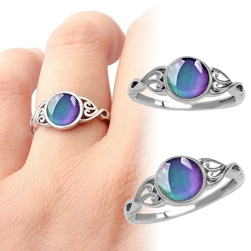 

925 Silver Oval Mood Temperature Change Ring For Women Charm Wedding Party Jewelry Gifts