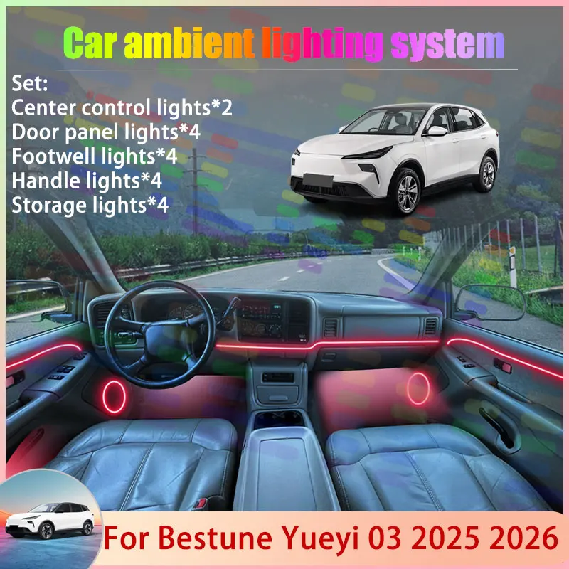 For Bestune Yueyi 03 2025 2026 2/24 in 1 Car Atmosphere Light Lamp RGB Shade Ensemble Streamer Atmosphere Set Auto Accessories