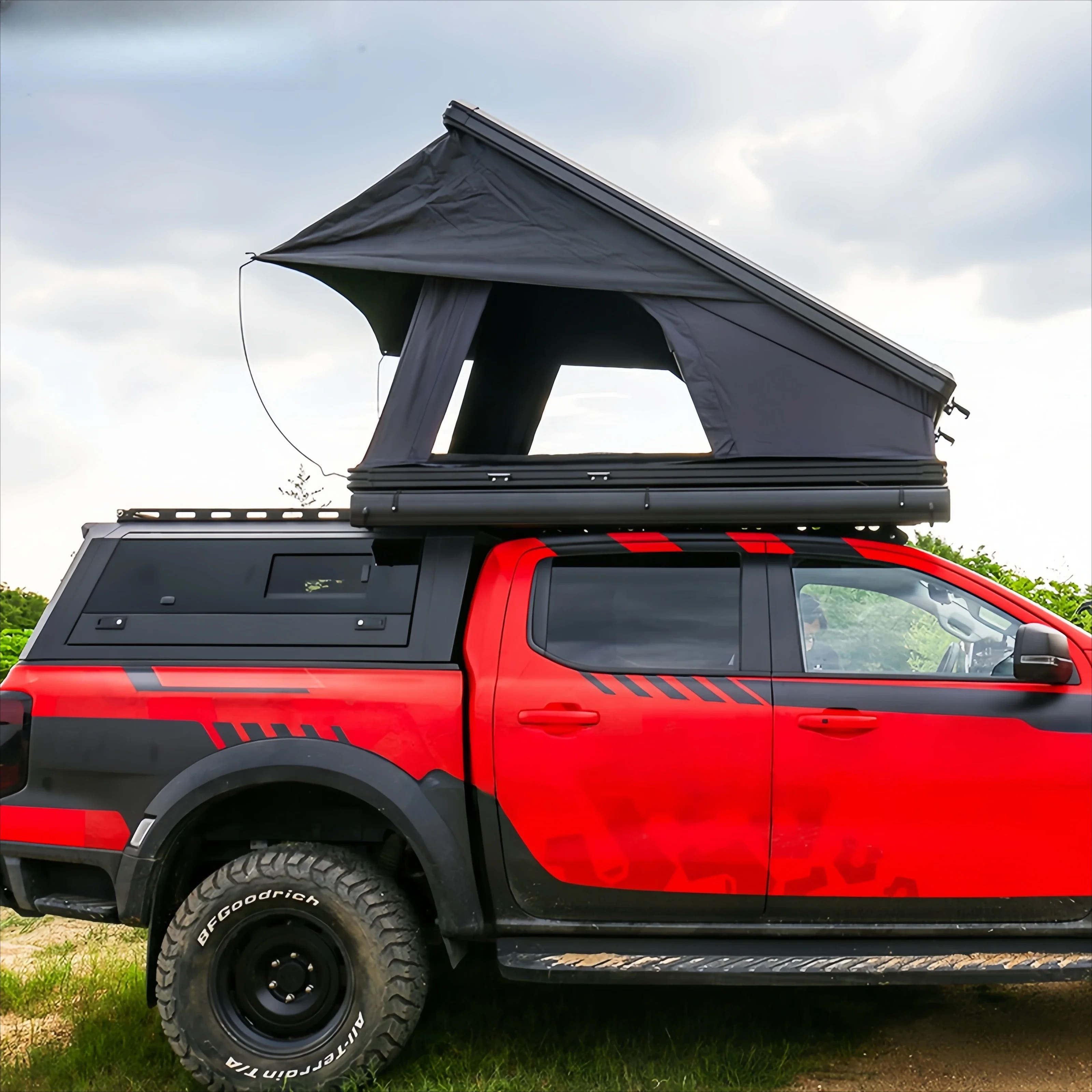 

Upgraded Automatic Hydraulic Roof Tent with 4-sided Pop-up windows Waterproof Hard Shell for Camping Car Roof Overland Roof