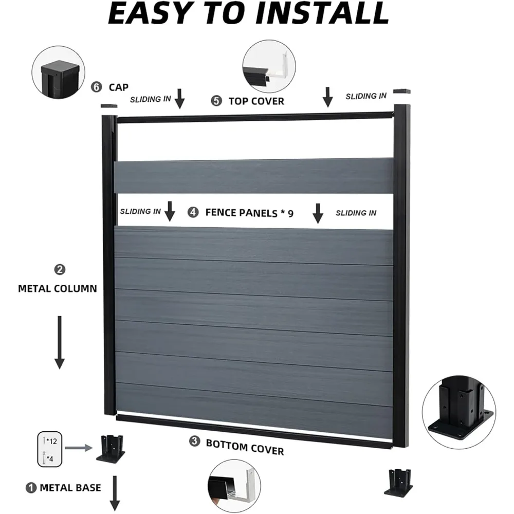Pantalla de valla de privacidad de 6 pies × 6 pies, paneles de valla compuestos de plástico y madera para exteriores, valla de barreras de seguridad impermeables, recinto Vin