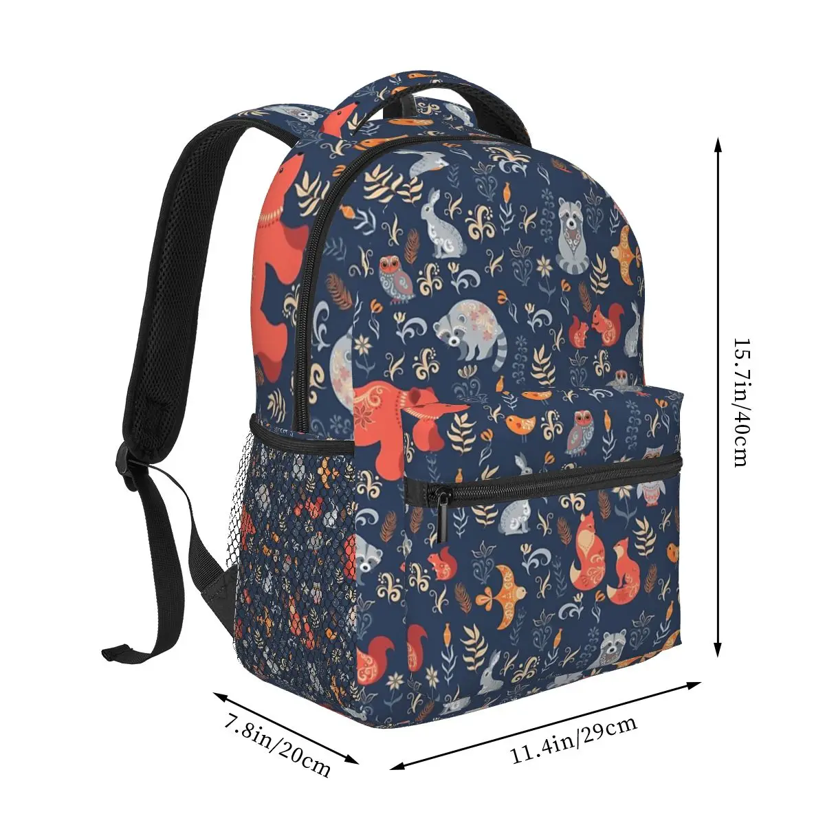 Fairy-Tale Forest. Fox, Bear, Raccoon, Owls, Rabbits, Flowers And Herbs Backpack School Bag Travel Daypack Bookbag Shoulder Bags