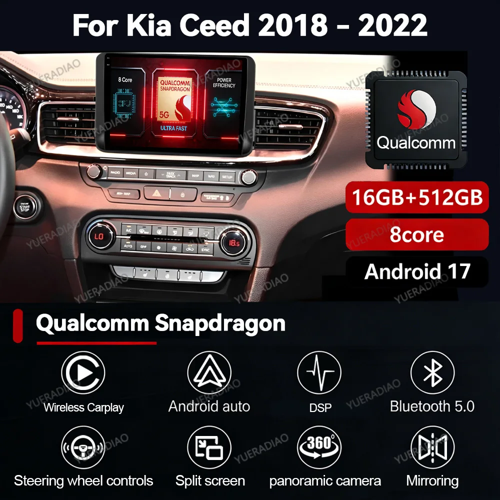 Android 17 Autoradio für Kia Ceed 3 CD 2018 - 2022 QLED 4G WIFI Multimedia Stereo Videoplayer GPS NAVI Qualcomm BT 2DIN LTE 5G