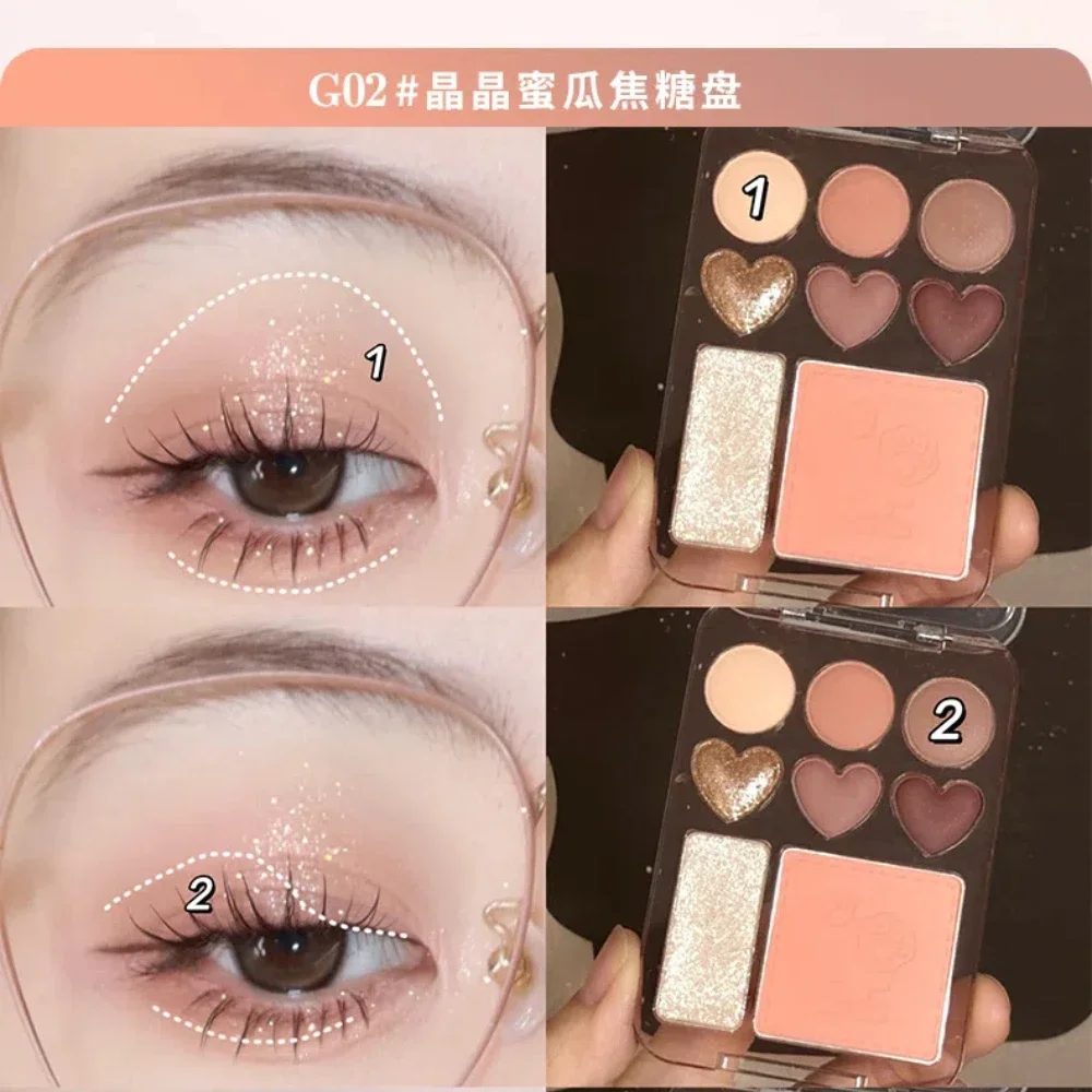 Gogotales Love Eye Shadow Plate Purple Peach Blush Cheek Tint Shimmer Eyeshadow Long Lasting Highlighter Girl Makeup Pallete