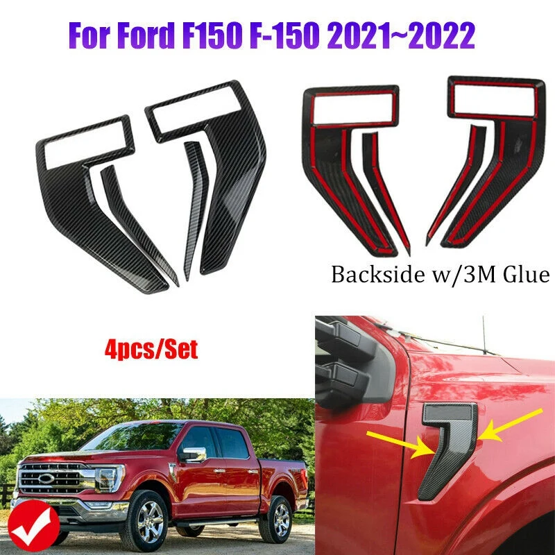 

Carbon Fiber Side Fender Badge Emblem Cover Trims Fit For Ford F150 F-150 2021 2022