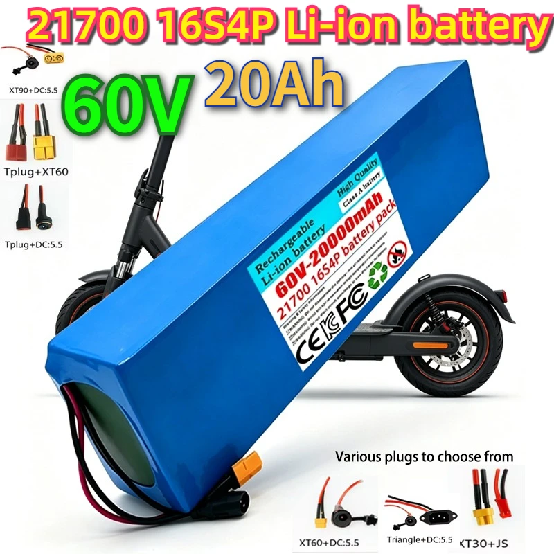 

New 60V 20Ah Large Capacity 21700 16S4P Lithium Battery Pack Built-in BMS 2000W for High-Power 67.2V Motorcycle Tricycle