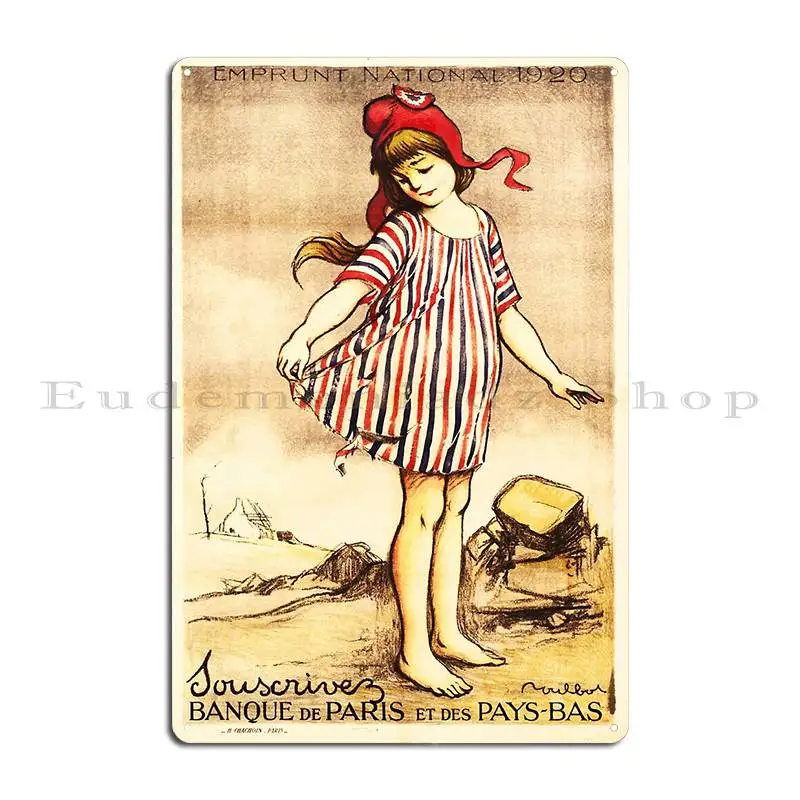 قرض وطني 1920 الاشتراك إلى Banque De Paris قرض الحرب الفرنسية طباعة علامات معدنية إنشاء تصاميم تصميم ملصق تسجيل القصدير