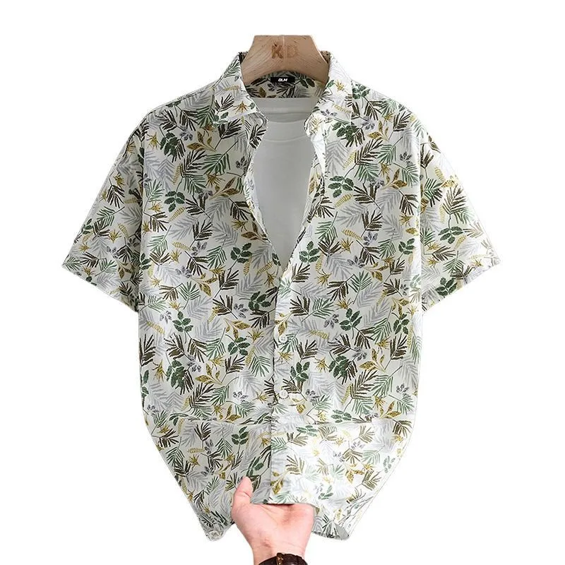 

Fresh Style Men Floral Print Short Sleeve Shirt Lightweight Ice Silk Summer Casual Top for Layering Trendy Fashionable Clothing