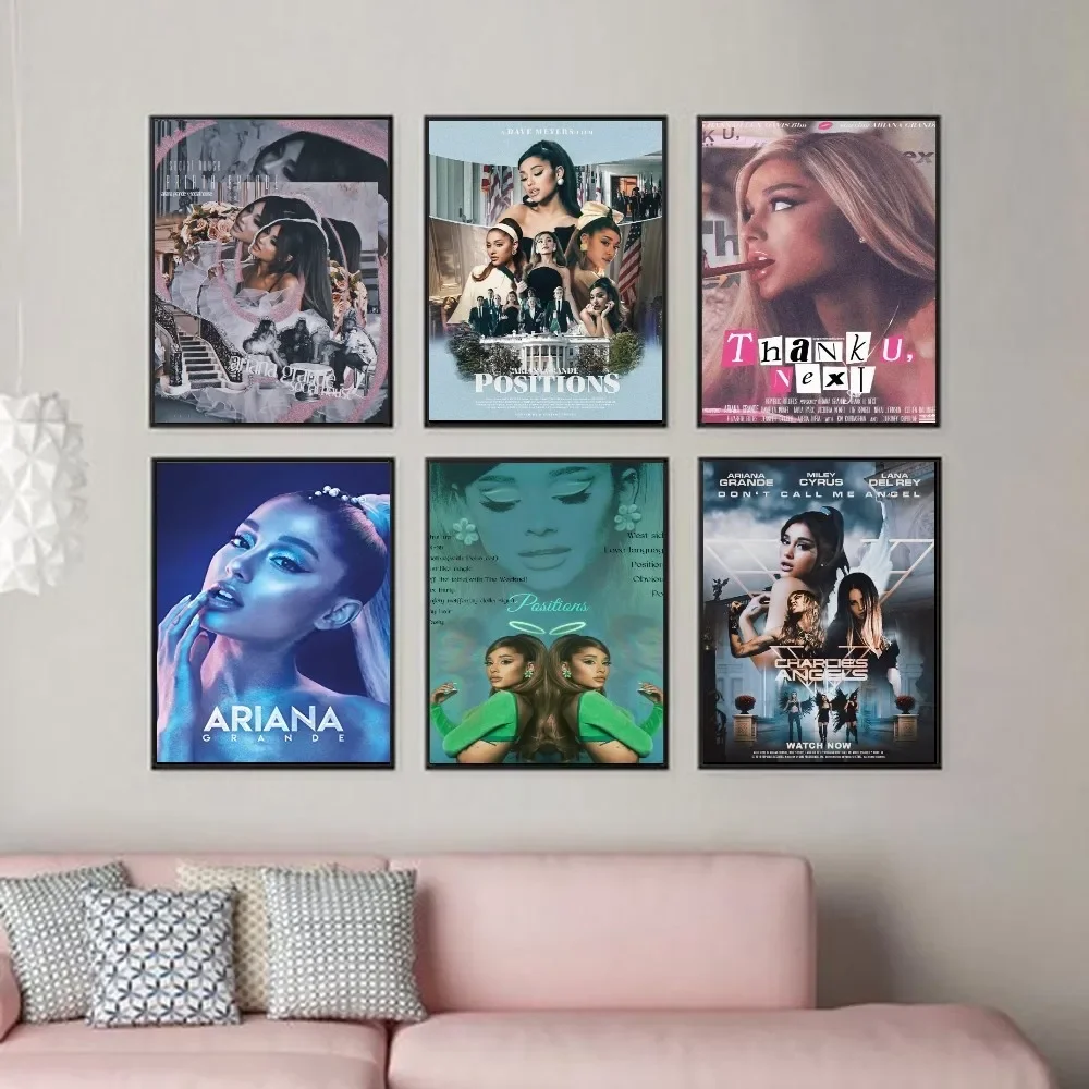 1PC Music Ariana Grande Singer Retro Print Poster Paper Waterproof HD Sticker Bedroom Entrance Home Living Room Bar Wall Decor