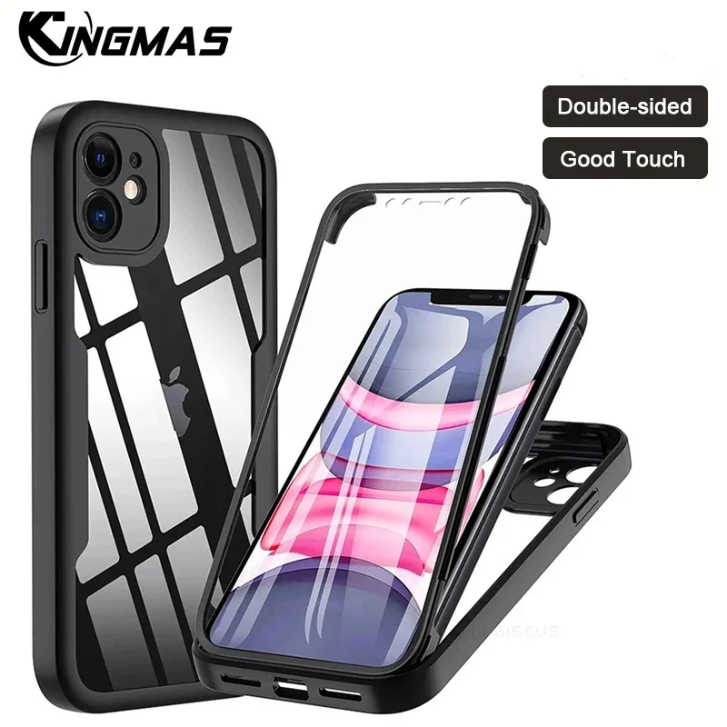 2 In 1 Double-sided Transparent Heavy Duty Protective 360 Degree phone Case For iPhone 11 12 13 14 15 Pro Max 14 15 Plus Cover