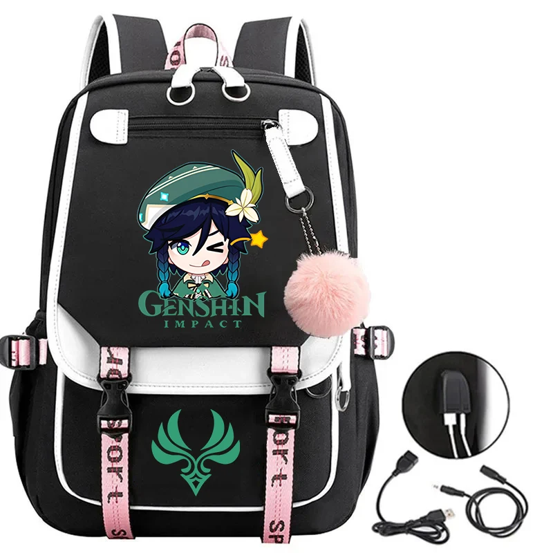 

College Students School Bags Genshin Impact XIAO Fashion Travel Backpack Teenage Girls Kawaii Cartoon Satchel Outdoor Rucksack