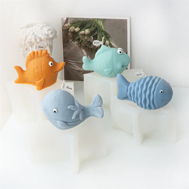 3D Marine Animals Silicone Candle Molds DIY Dolphin Wave Fish Mouth Fish Aroma Plaster Graffiti Model Decoration Gift