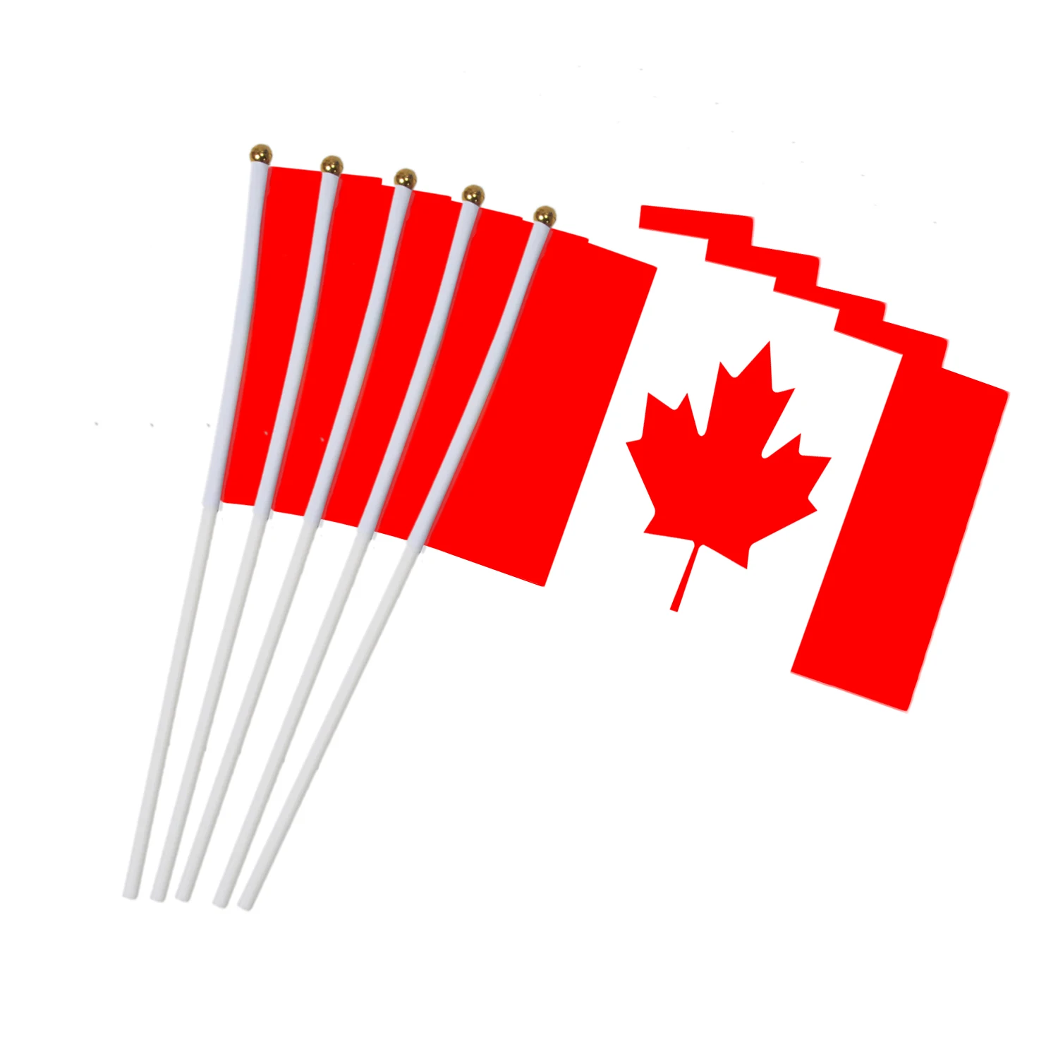 10pcs Canada Hand Waving Flag 14*21cm Canadian Small National Flags with Plastic Flagpoles