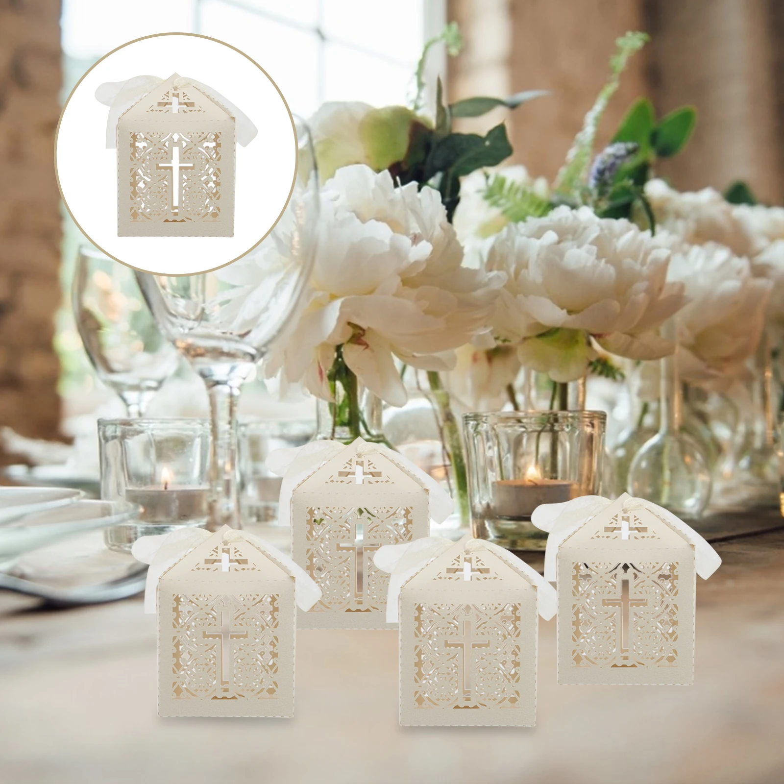 

20Pcs Christian Cross Hollow Boxes Elegant Candy Storage Boxes Perfect for Weddings Parties and Gift Packaging