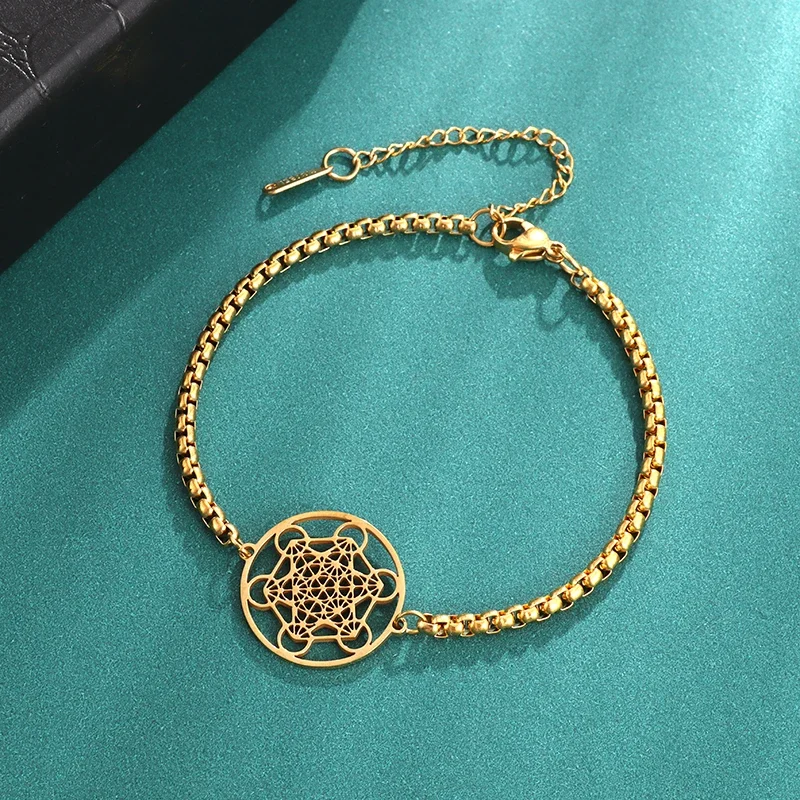 Metatron Cube Bracelet Women\'s Stainless Steel Archangel Day Bracelet Men\'s Fashion Sacred Geometry Amulet Jewelry Gift
