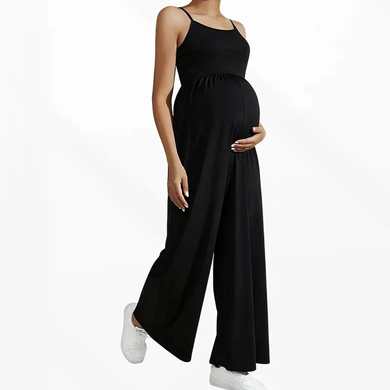 

New Spaghetti Straps Maternity Jumpsuit Loose Style Slimming Design Casual Outerwear For Pregnant Women Maternity Sling Playsuit