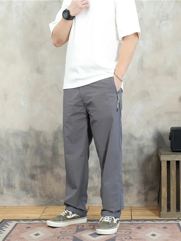 Men's Summer New Style Thin Casual Pants Breathable Quick Dry Straight Leg Sport Trousers with Pocket Zipper Pocket Polyester...