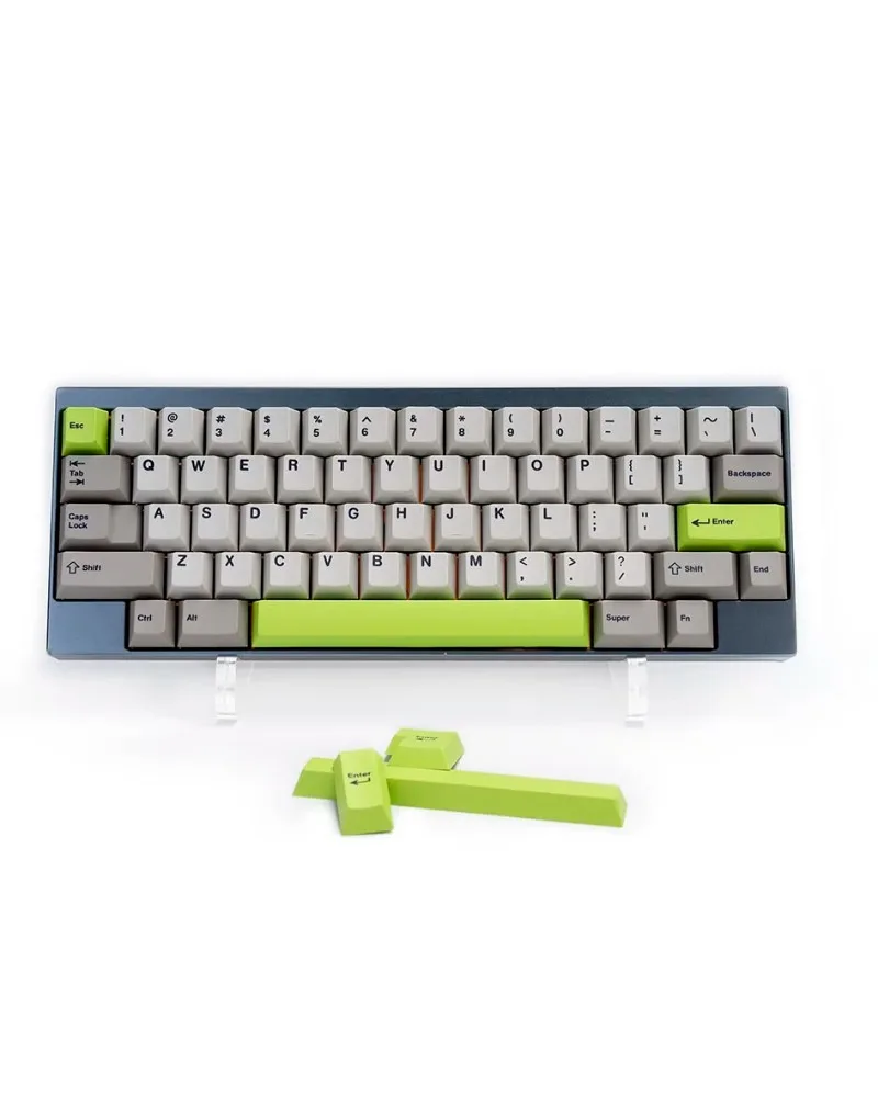 Off white grey and light green color block pbt dye sub keycaps full set oem profile for mechanical keyboards