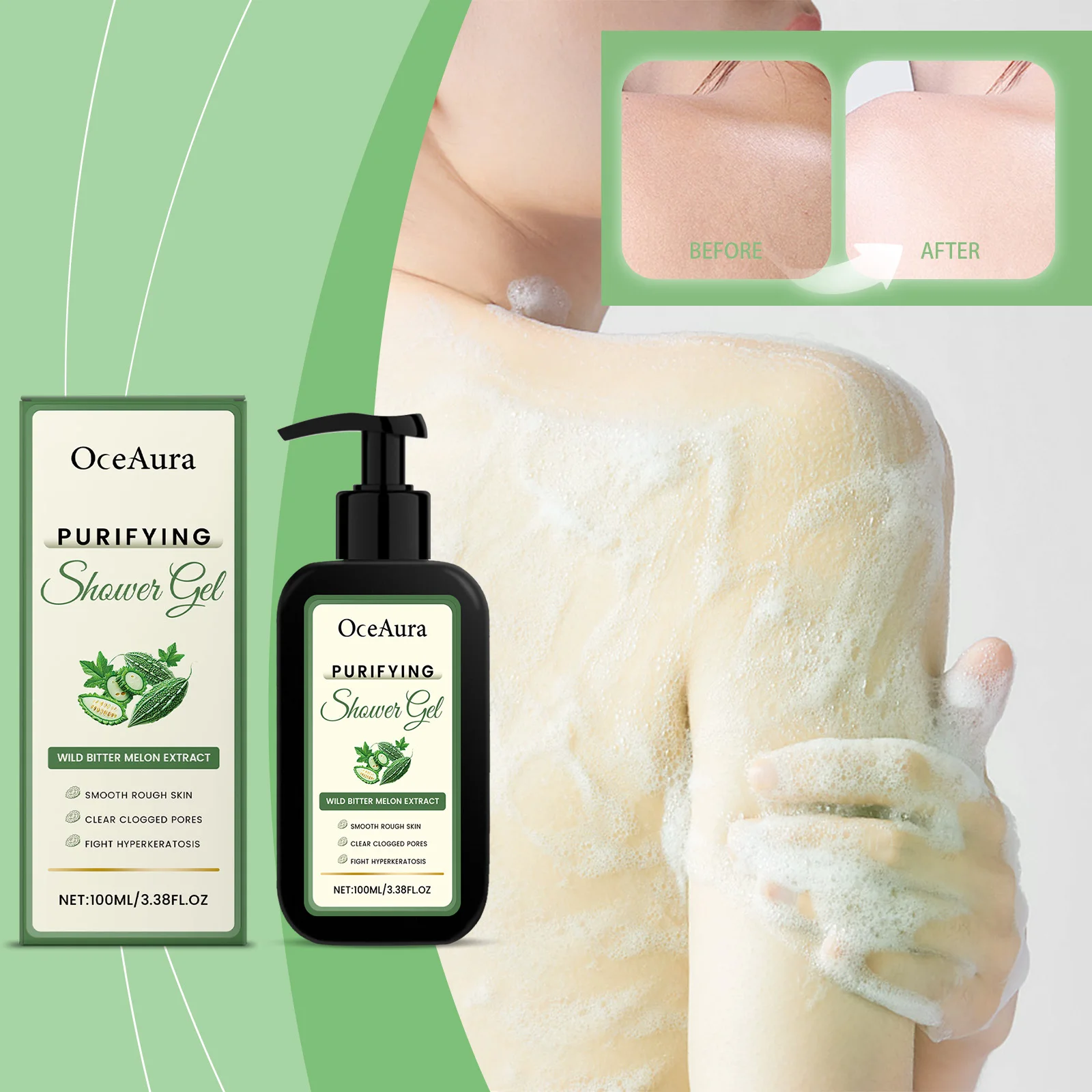 Purifying Shower Gel with Wild Bitter Melon Extract - Deep Cleanses Pores & Smooths Rough Skin - 100ml