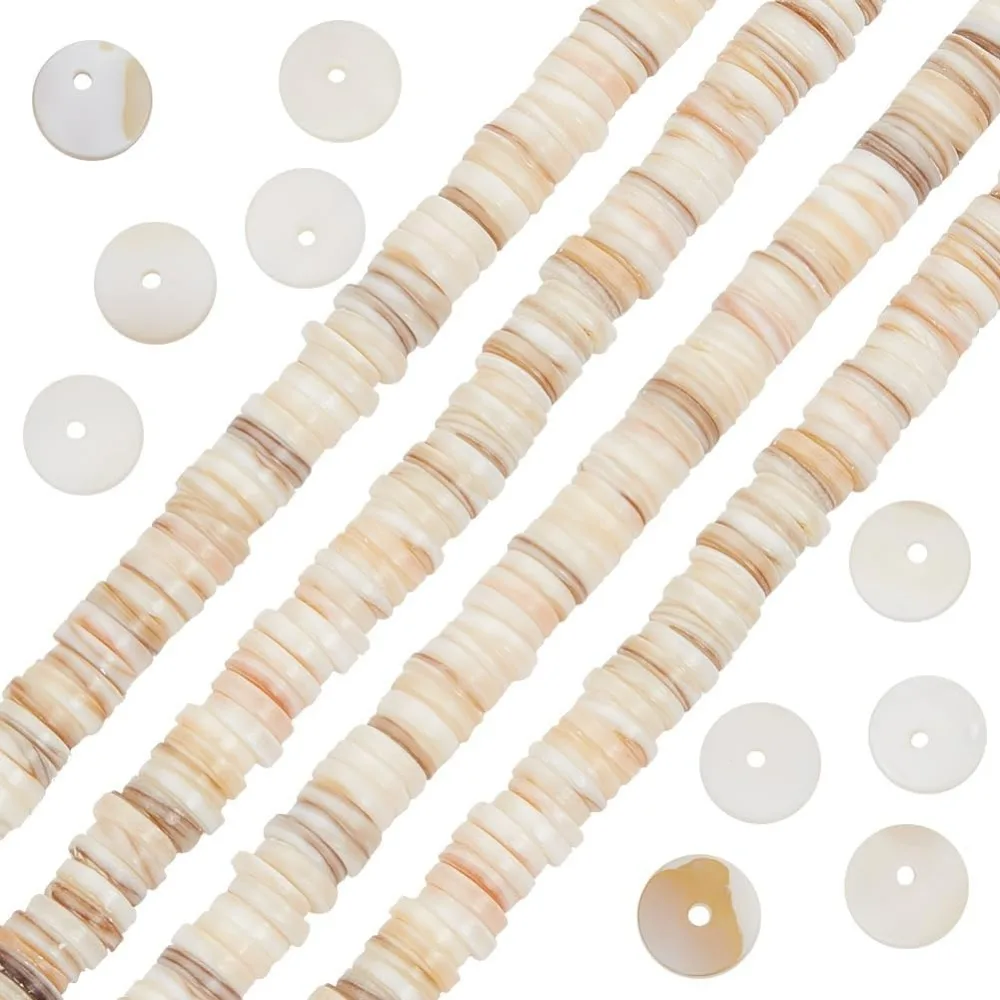 1 Box 380Pcs Natural Freshwater Pearl Beads 8mm Flat Round Disc Heishi Loose Round Yellow Puka Shell Beads for making kit