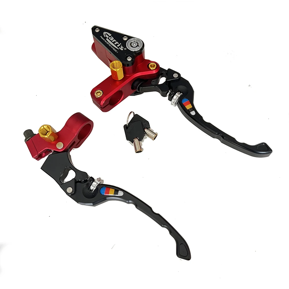 CNC Black / Red hydraulic brake pump with Brake safety lock master cylinder lever + clutch handle with mirror mounting hole