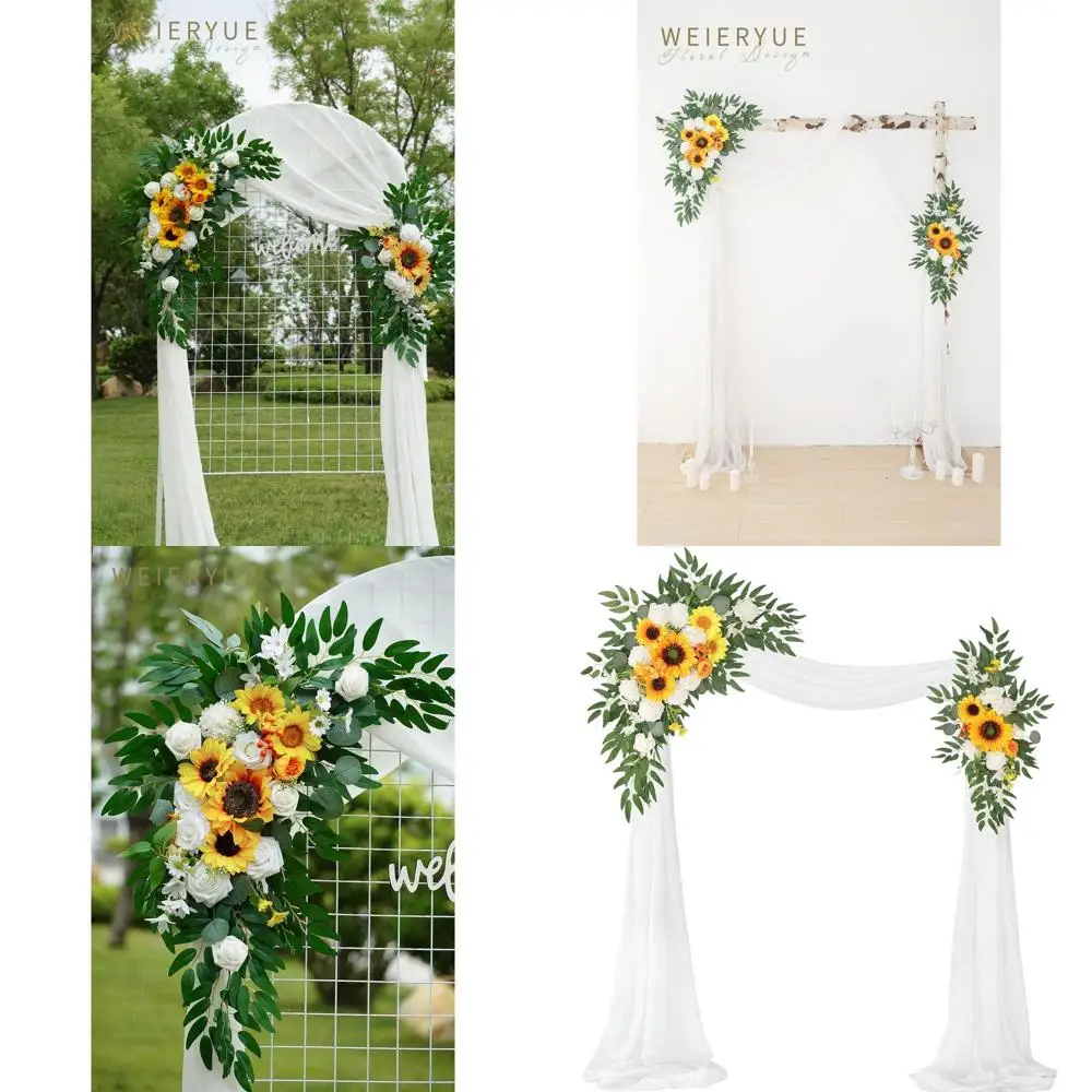 

Set of 3 Artificial Wedding Arch Kits, 2pcs Lower Arch Decorations, 1pc Sheer Drape for Ceremony Arbor or Wedding Arch (Spring W