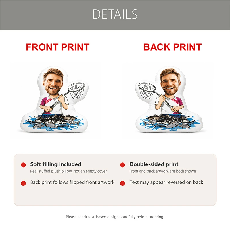 Custom Personalized Photo Fishing Shaped Pillow, Funny Fisherman Catching Fish Custom Picture Decorative Cushion, Unique Home De