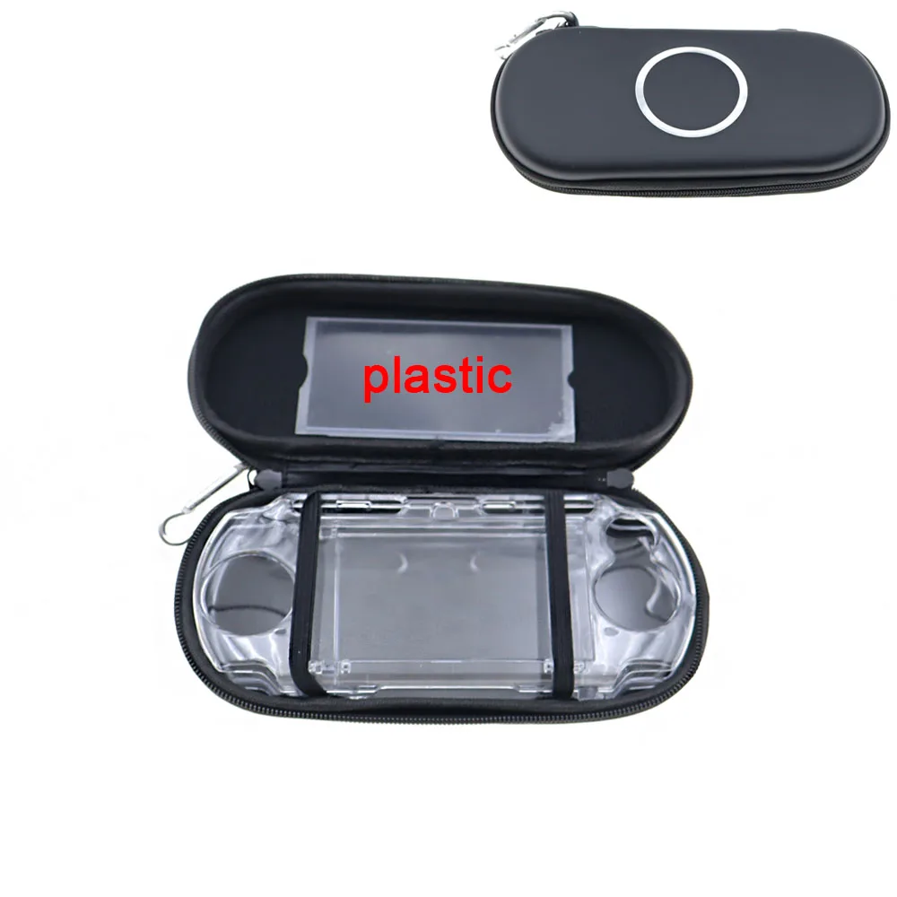 Hard EVA Protective Case + Clear Crystal Cover + Plastic/Glass Lens Set For PSP 2000 3000 Game Console, Travel Storage Bag