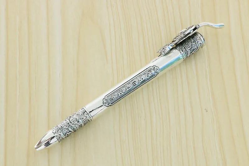 High grade all silver craft ornament Tang grass grain sterling silver classical ballpoint pen Retro Thai silver hollow out offic