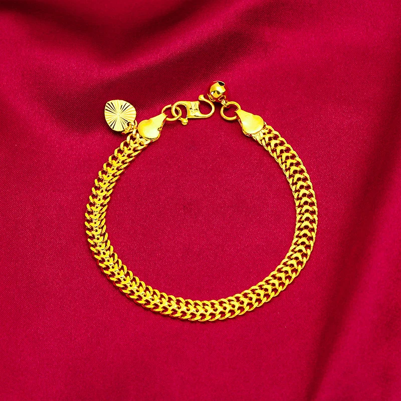 

Luxury 100% Real 24K Gold Wide Band Bracelet For Women New Fashion Chunky S-Clasp Bangle Women'S Gold Bracelet