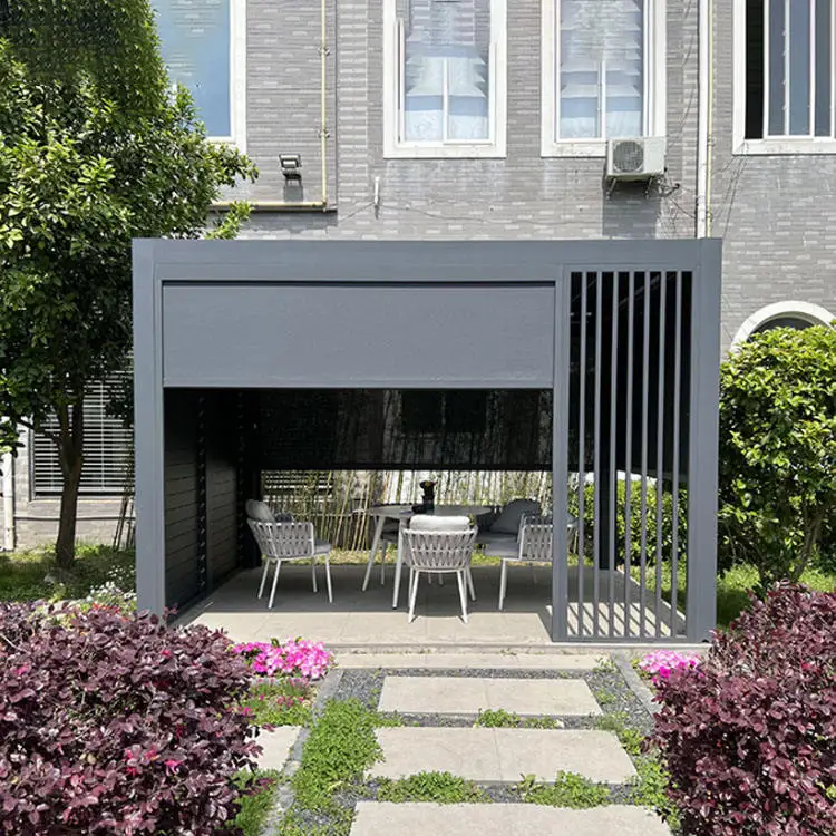 Pérgola de aluminio de lujo moderna, persiana impermeable, techo, pabellón de jardín de Metal, mejora del espacio de vida al aire libre