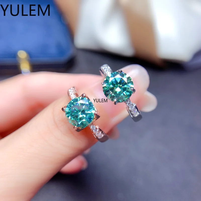 

YULEM 2CT Green Moissanite Diamond Engagement Ring 925 Sterling Silver Statement Wedding Gift for Women Girlfriend Two Styles