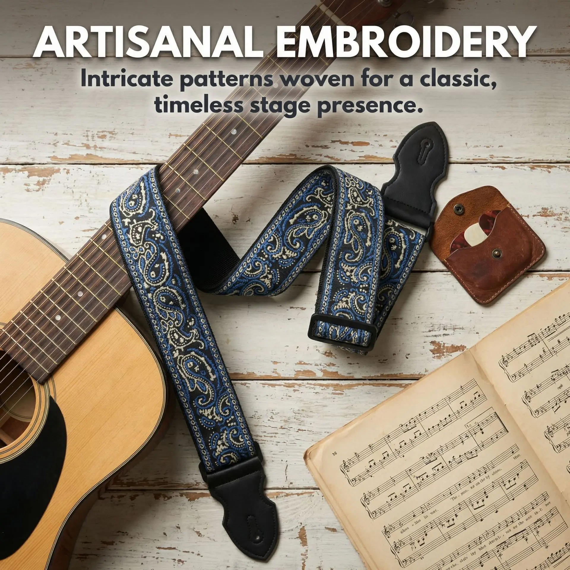 Bohemian Style Adjustable Guitar Strap with Embroidered Print Suitable for Folk Electric Guitar Ukulele Guitar