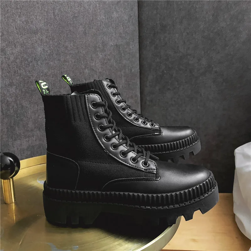 Ankle Boots Men 2021 Autumn Winter Elastic High Top Boots Male Punk Style Shoe Men Lace-up Casual Botas Motorcycle Unisex Boots