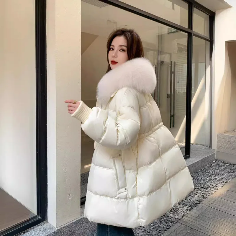 Winter Jackets for Women 2024 New Puffer Coats Luxury Mid-length Coats Down Big Fox Hair Collar Thicken Women\'s Down Jacket