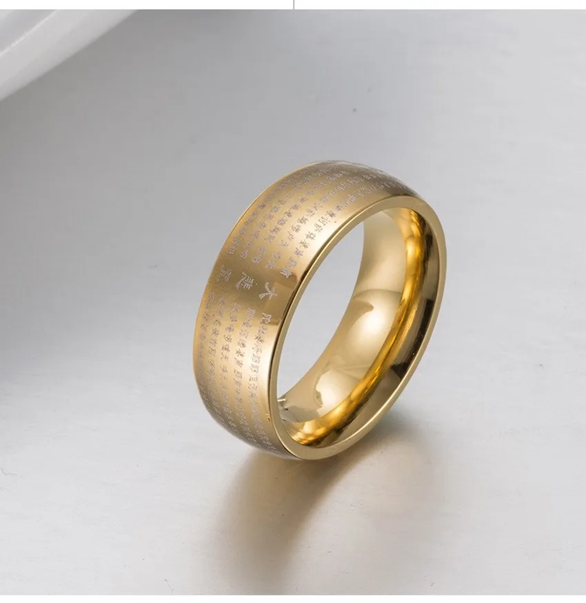 Chinese Wind Titanium Steel Great Compassion Mantra Buddhist Religious Man's Ring Jewelry Great Compassion Heart Dharma image 4