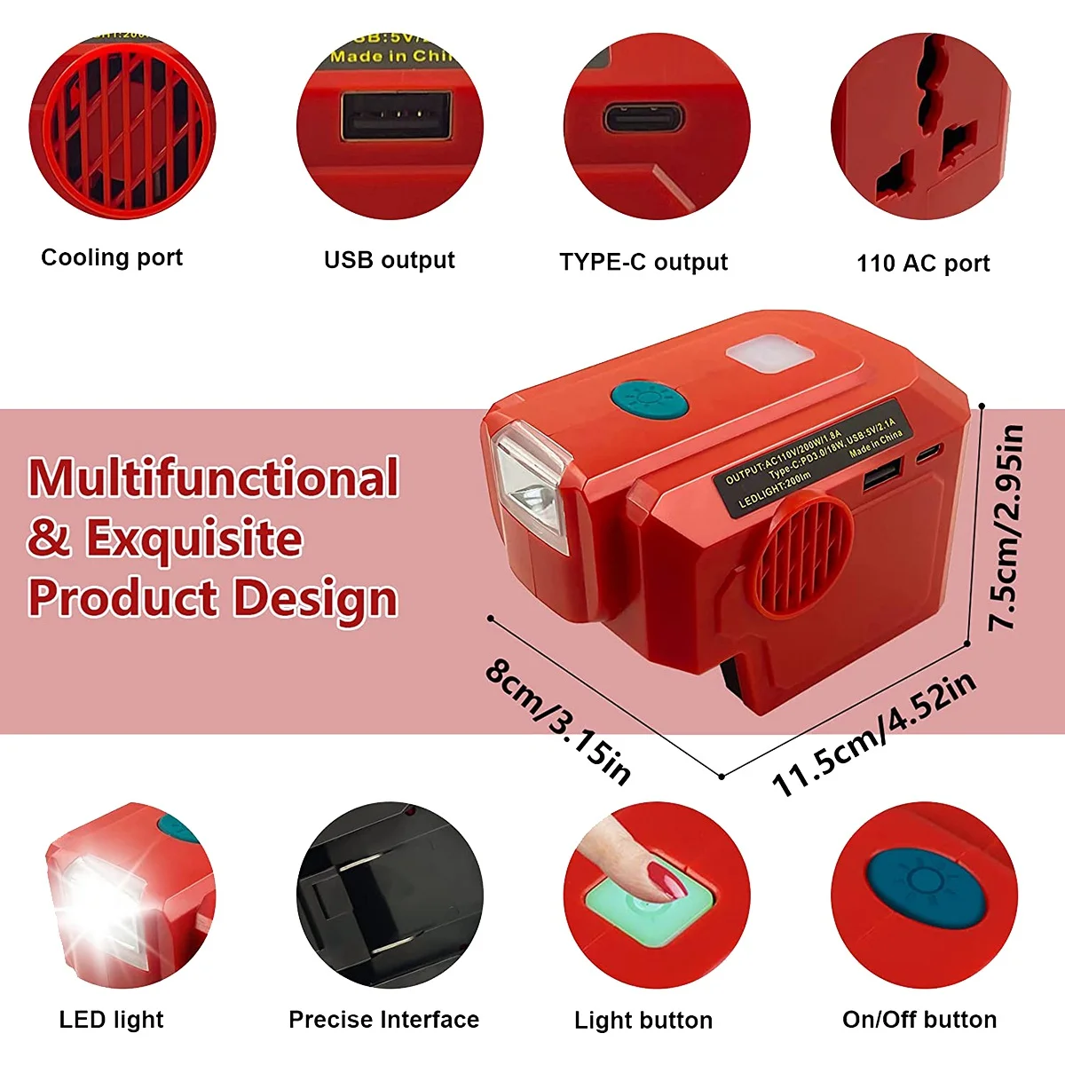 Imagem -02 - Inversor de Alimentação para Bateria de Lítio Inversor de Onda Senoidal Modificado 200w dc 18v a 120v ac