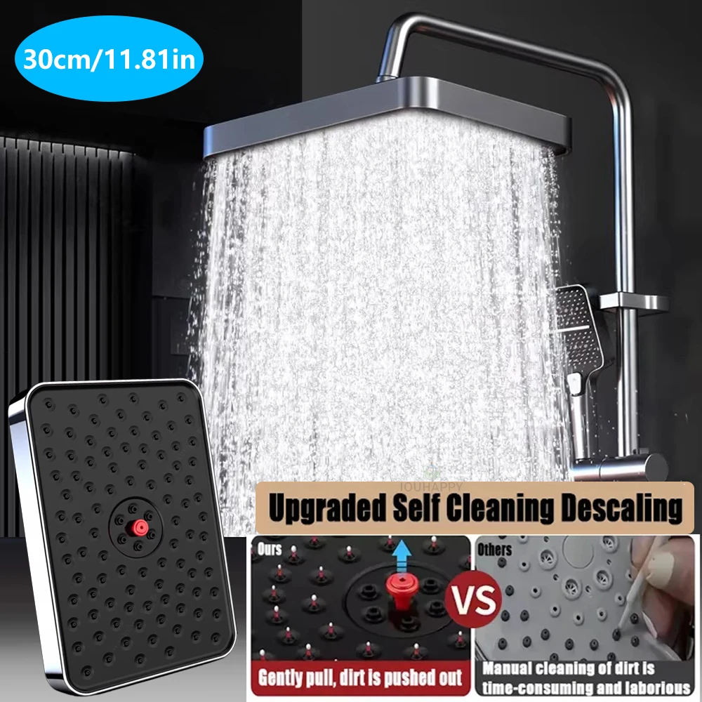 

High Pressure Top Spray Cleaning Descaling Rain Shower Head Larger Flow Supercharge Rainfall Showerhead 360° Swivel Water Saving