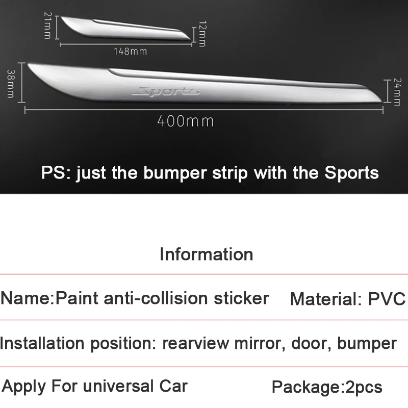 2pcs Car Door Paint Anti-collision Strip PVC Protector Bar Stickers Rear View Mirror Cover Bumper Protection Strip Accessories