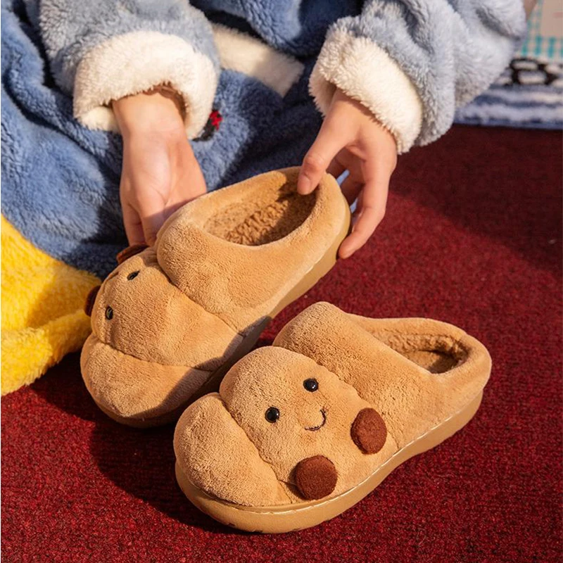 

Cute Bread-shaped Home Slippers New Non-slip Couple Winter Slippers Soft Warm Women Slippers Comfortable Durable Indoor Slippers
