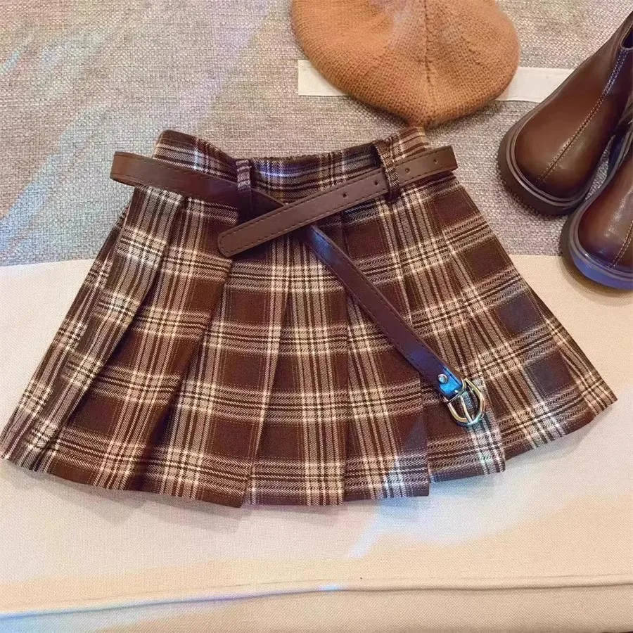 Girls' plaid short skirt spring/summer new style children's fashionable pleated skirt
