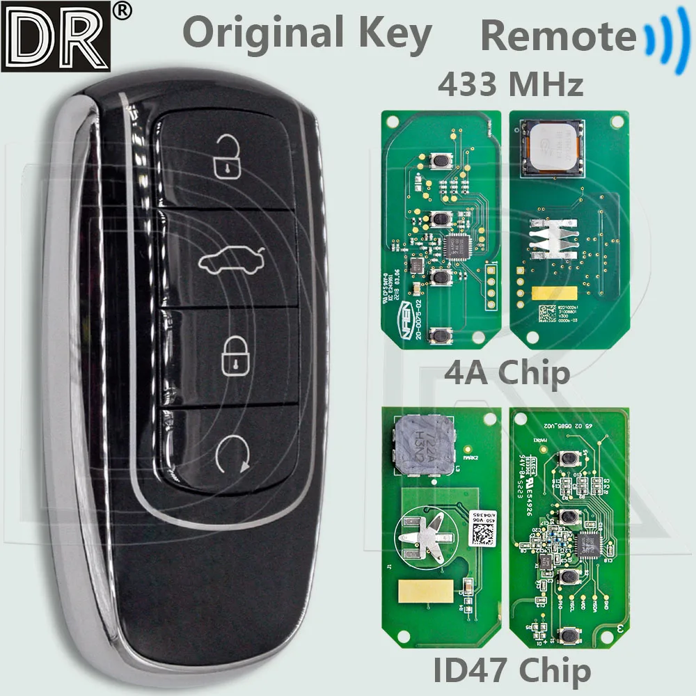 

DR ID47/4A Chip 433MHz Proximity Smart Card Original Car Remote Key With Blade For Chery Tiggo 6 7 8 Plus 8 Pro Omoda 5