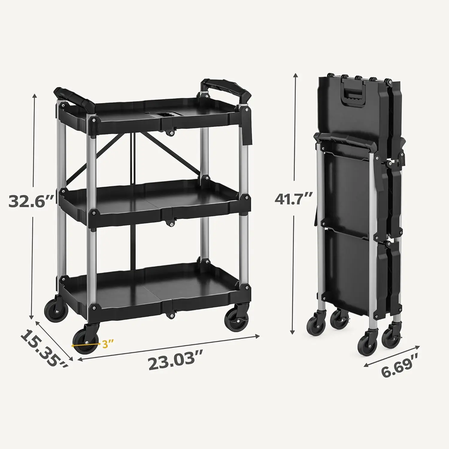 

Складные внедорожные тележки, Складные служебные тележки 3-х уровневая сверхмощная складная тележка на колесиках с поворотом на 360° ° Поворотные колеса, распродажа
