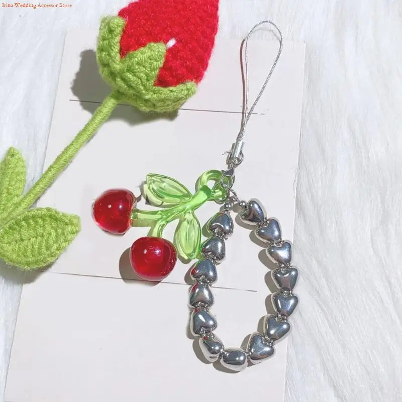 G92D زخرفية Cherry Charm حامل مفتاح مع سبيكة تفاصيل التفاصيل متعددة الاستخدامات سلسلة ملحقات سلك مرنة