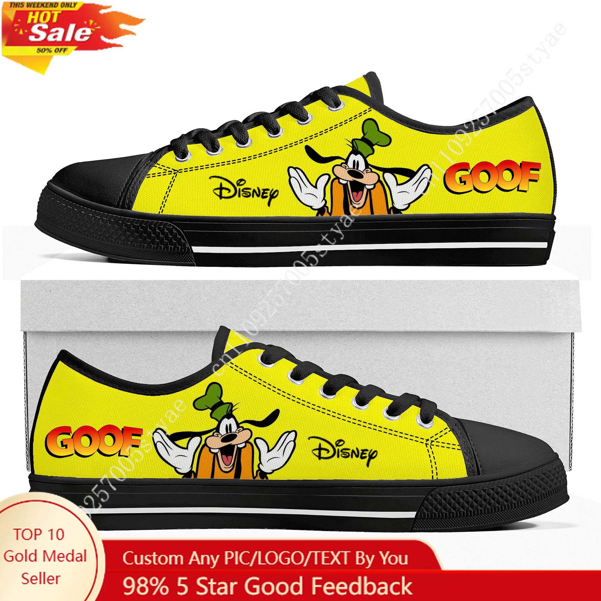 

Кроссовки Disney Goofy Low Top высокого качества, мужские и женские, из канваса, повседневные, на заказ