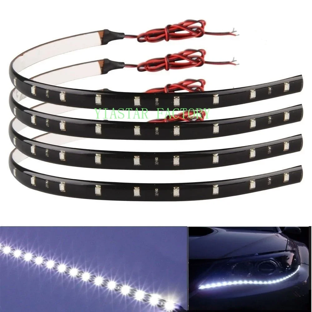 4Pcs/Lot 12V 30cm/15 LED Car Decoration Lights, Flexible Waterproof LED Strip Light Car Motorcycle Truck Decorating Blue