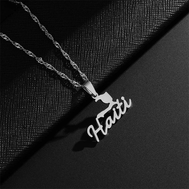 Mode Repiblik Ayiti Karte Stadt Anhänger Halskette Edelstahl Männer Frauen Haiti Karten Schmuck Geschenk – Detail 4