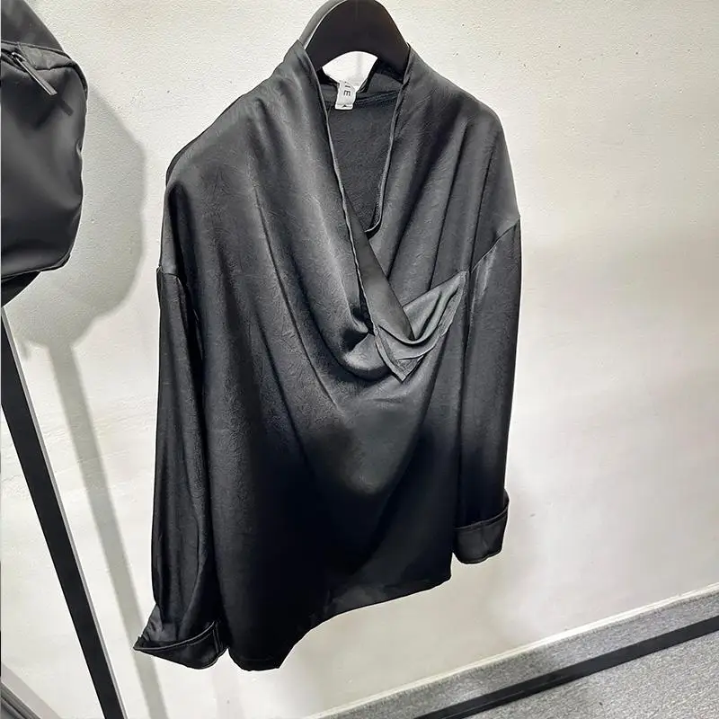 High-End Yupi Autumn Irregular Draping Effect Loose Long-Sleeved Shirt Abstinence Series Minimalist Pullover Fashionable Top