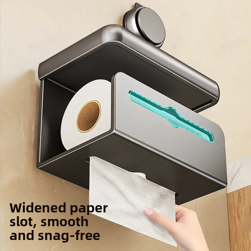 バスルームトイレットペーパーホルダー-穴あけ不要-壁掛けティッシュボックス収納ラック-グレー-トイレットペーパースタンドオーガナイザー